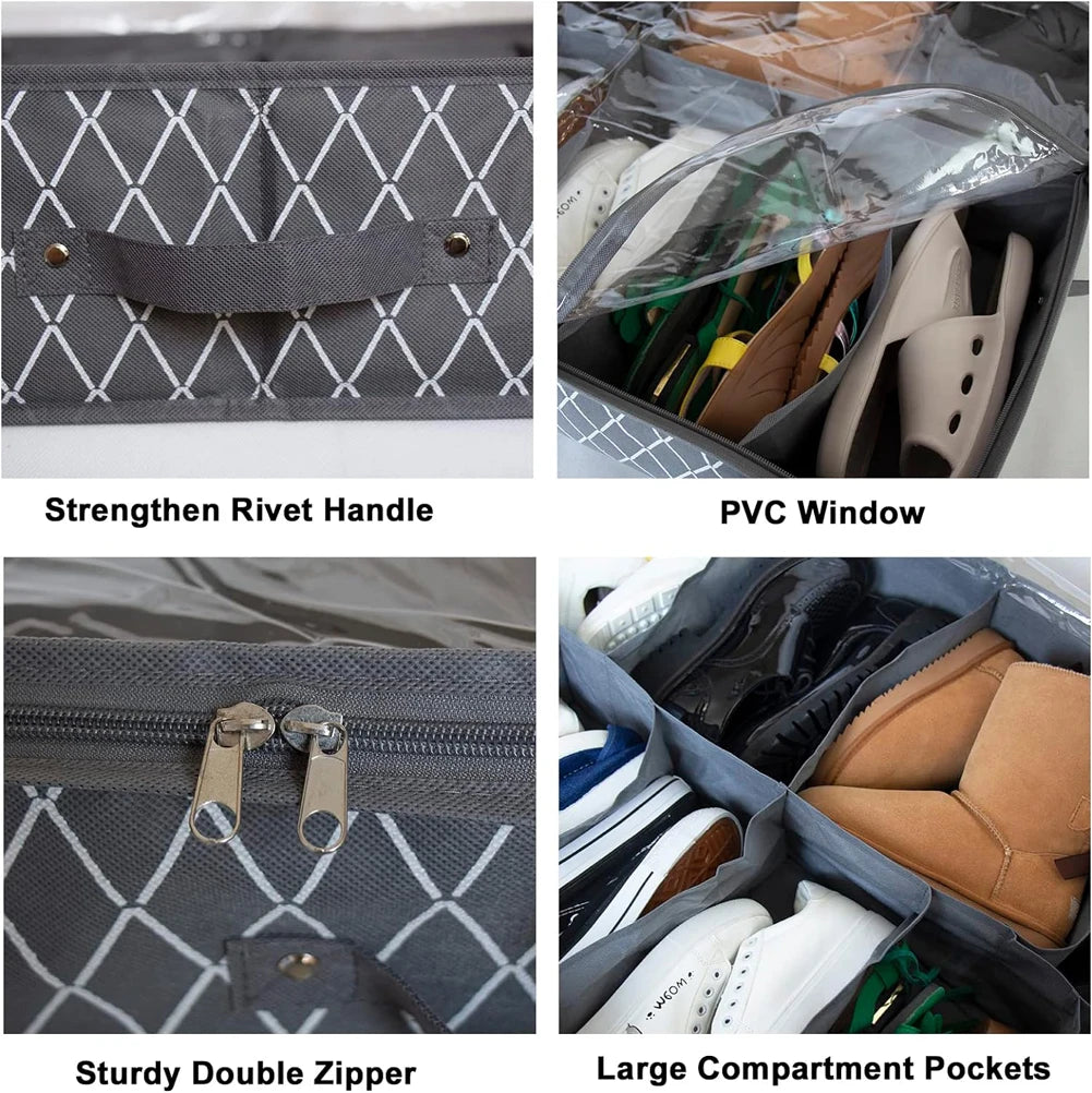 Foldable Under Bed Shoe Storage Organizer Dustproof Non Woven Storage Box with Clear Window Space Saving Shoes Organizer - Fields Of Fitness