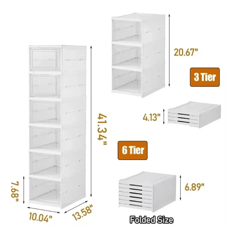 Foldable Shoe Box Transparent Dustproof Footwear Organizers With Cover Hall Stackable Shoes Cabinet Closet Sneakers Storage Rack - Fields Of Fitness