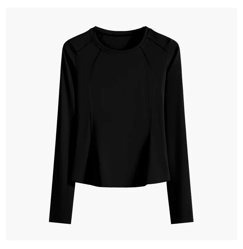 DRUR Yoga Tops Long Sleeve Round Neck Quick Dry Sports Jacket Women Gym Clothes Jogger Running Tops With Pockets Workout Shirts - Fields Of Fitness