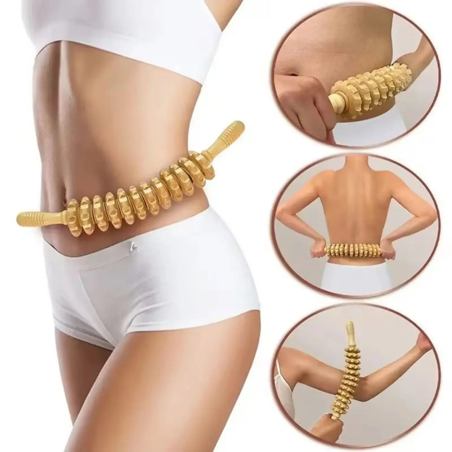 1pc 12 Rollers Handheld Wooden Massager for Trigger Point Therapy, Cellulite Reduction, and Muscle Relaxation - Fields Of Fitness