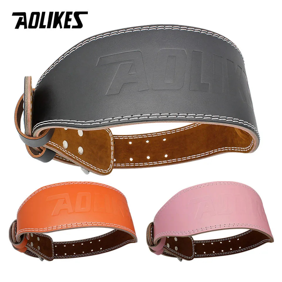 AOLIKES Cowhide Gym Fitness Buckle Weightlifting Belt Waist Belts for Squats Dumbbell Training Bodybuilding Lumbar Brace Protect - Fields Of Fitness