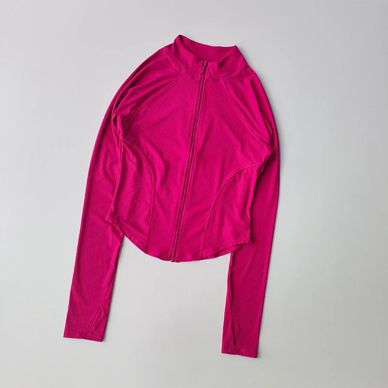 Slim Fit Sports Coat Shirts Jacket Quick Dry Elastic Yoga Fitness Women's Outdoor Tops Running Zipper Quick Dry Fall Clothing - Fields Of Fitness