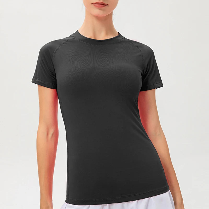 Women's Compression Shirt Short Sleeve Athletic Yoga Running T-Shirt Summer Gym Workout Quick Dry Stretchy Tees Tops Baselayer - Fields Of Fitness