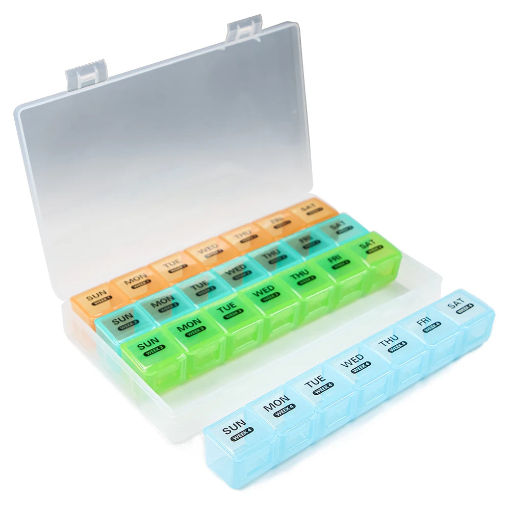 Pill Organizer Monthly, Moisture-Proof 4 Weeks Pill Box, Medicine Organizer One Month, Pill Container for Vitamin, Supplements - Fields Of Fitness