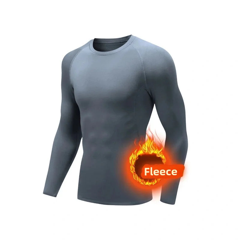 Men Undershirts Men's Winter Thermal Underwear Thin Fleece Elastic Compression Fitness For Winter Sports First Layer Wear - Fields Of Fitness