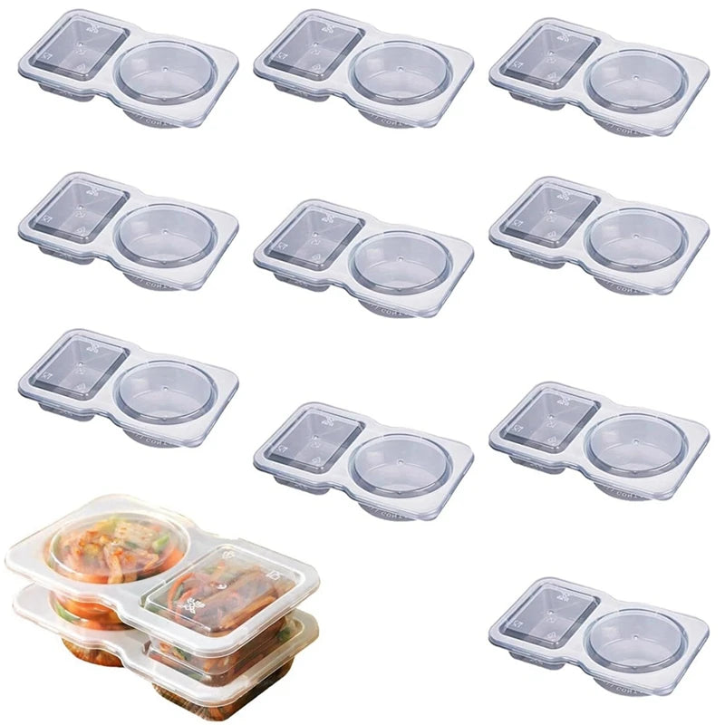 5/10/15/20Pcs 2 Compartment Snack Containers With Lids Travel Snack Organizer Takeout Portable Seasoning Sauce Box - Fields Of Fitness