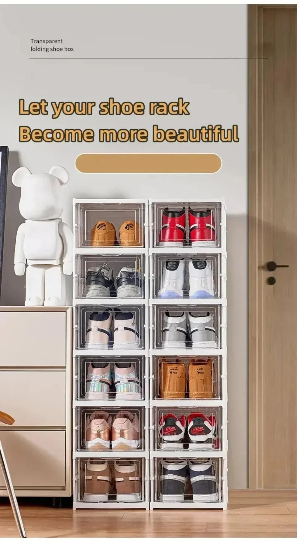 Foldable Shoe Box Stackable Transparent Dustproof Footwear Organizers With Cover Hall Shoes Cabinet Closet Sneakers Storage Rack - Fields Of Fitness