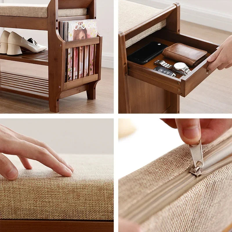 Shoe Storage Rack Bench With Double Layer Cushion Seat Living Room Shoe Organizer Entryway Storage Hallway Furniture Shoe Stool - Fields Of Fitness