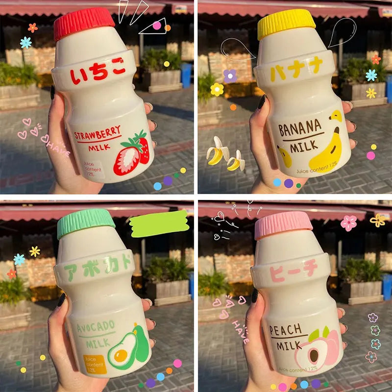 480ml Plastic Water Bottle Tour Drinking Bottle Yakult Shape Cute Kawaii Milk Carton Shaker Bottle For Kids/Girl/Adult Glass - Fields Of Fitness