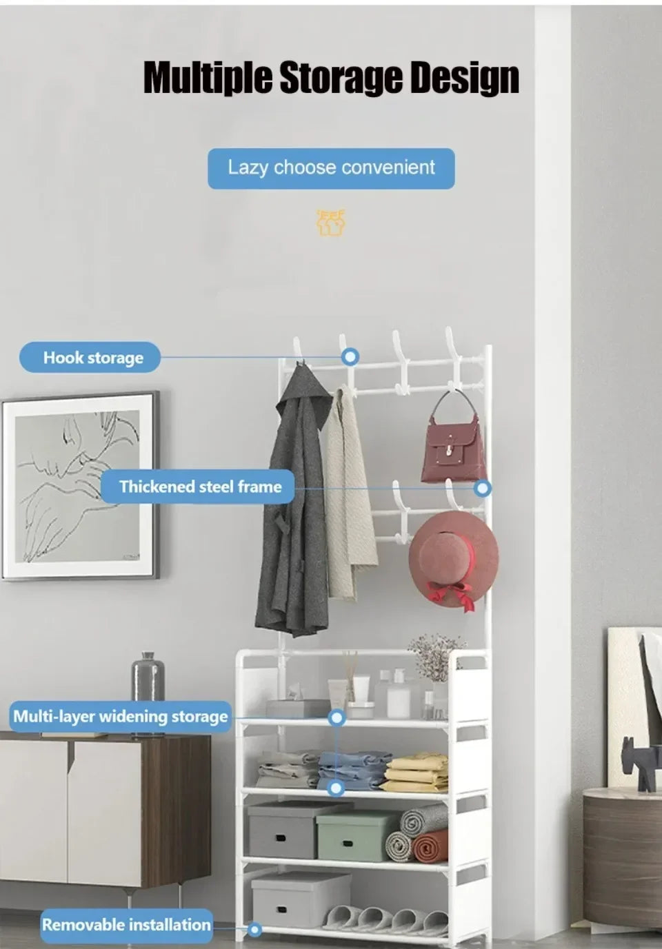 Clothes Hanger Multi-Layer Shoe Rack Doorway DIY Hat And Shoes Shelf Simple Floor-Standing Living Room Organizer Storage Racks - Fields Of Fitness