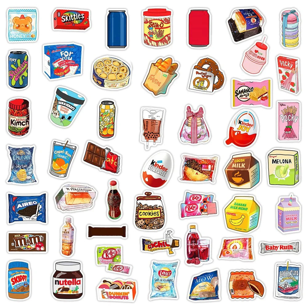 10/30/50pcs Ins Style Snacks Food Stickers Cute Cartoon Decals for Diary Water Bottle Phone Case Kawaii Children Sticker - Fields Of Fitness