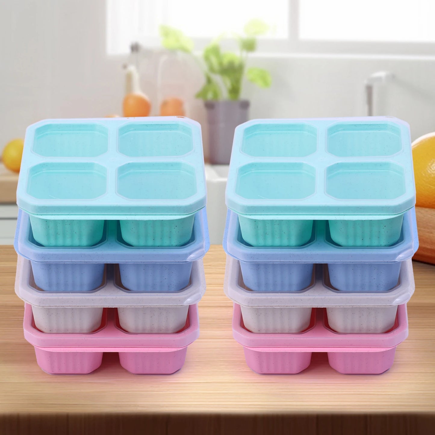 4 Grid Snack Containers Reusable Meal Prep Lunch Containers Portable for Kids and Adults Home Snack Storage Bottles Kitchen Tool - Fields Of Fitness