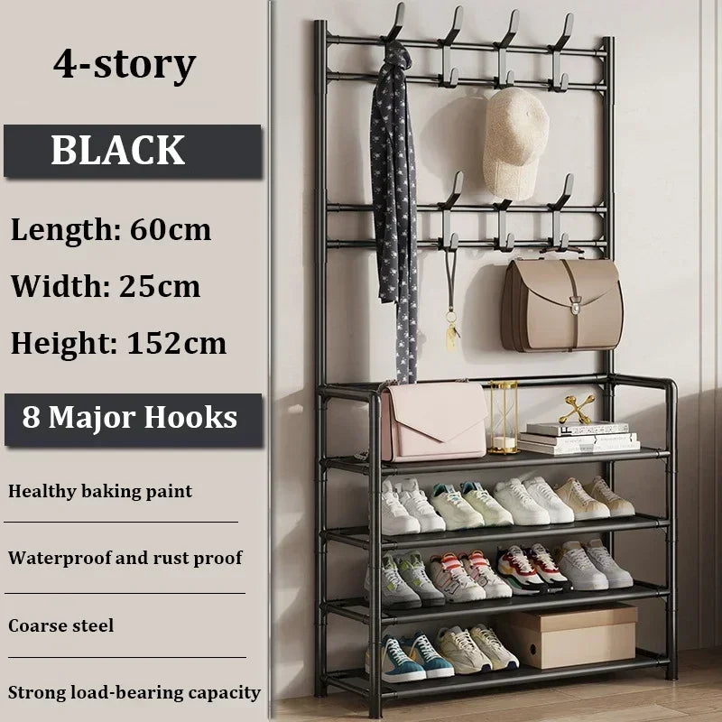 Clothes Hanger Multi-Layer Shoe Rack Doorway DIY Hat And Shoes Shelf Simple Floor-Standing Living Room Organizer Storage Racks - Fields Of Fitness