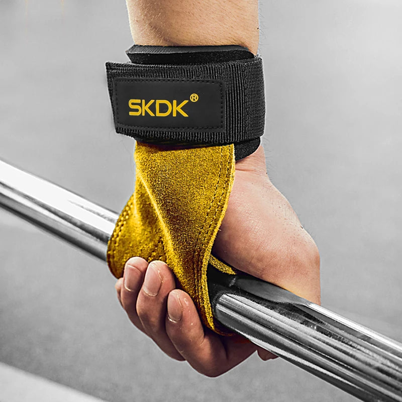 Gym Grips For Men Women Cowhide Palm Guards Weightlifting Fitness Workout Gloves Grips with Wrist Wraps Training Equipment - Fields Of Fitness