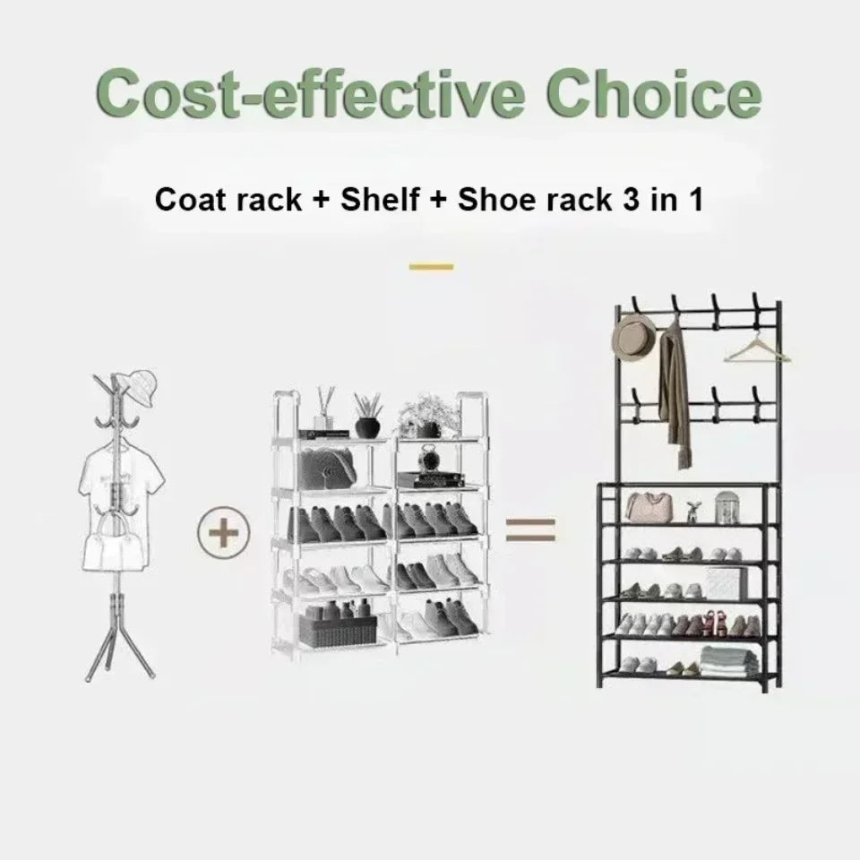 Clothes Hanger Multi-Layer Shoe Rack Doorway DIY Hat And Shoes Shelf Simple Floor-Standing Living Room Organizer Storage Racks - Fields Of Fitness