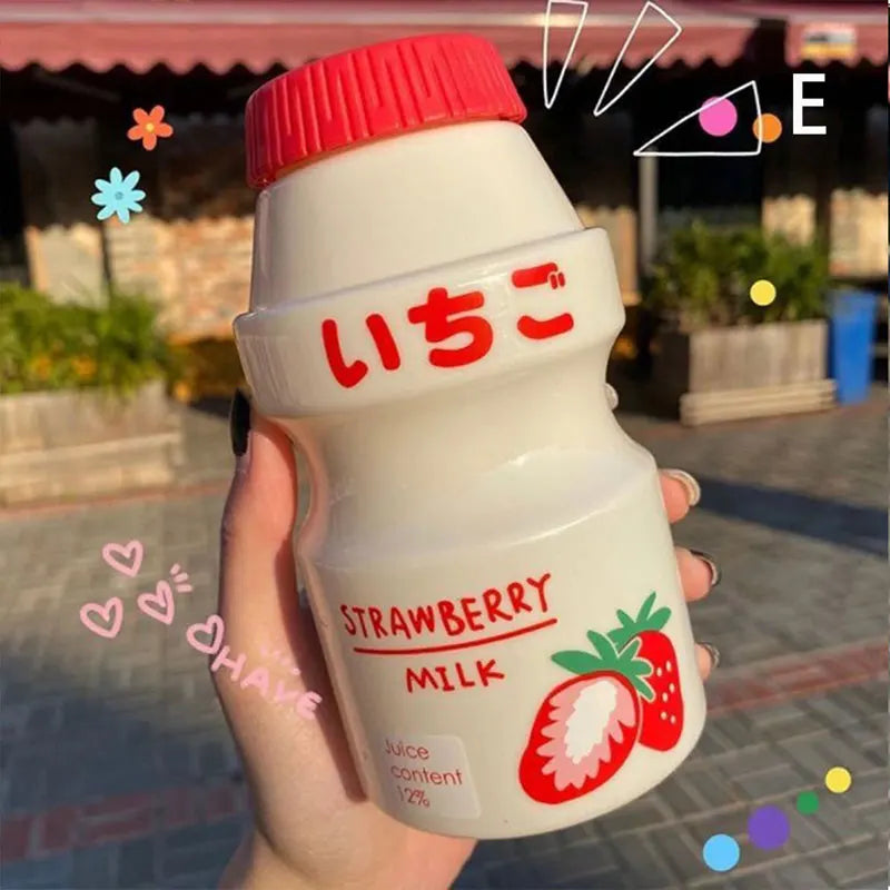 480ml Plastic Water Bottle Tour Drinking Bottle Yakult Shape Cute Kawaii Milk Carton Shaker Bottle For Kids/Girl/Adult Glass - Fields Of Fitness
