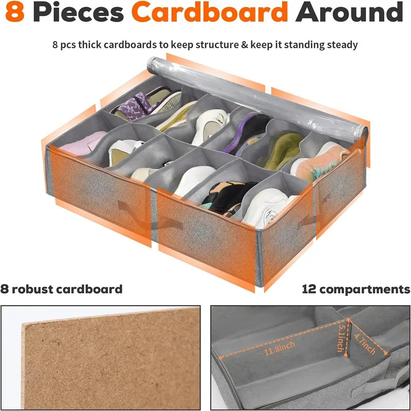 Foldable Under Bed Shoe Storage Organizer Dustproof Non Woven Storage Box with Clear Window Space Saving Shoes Organizer - Fields Of Fitness
