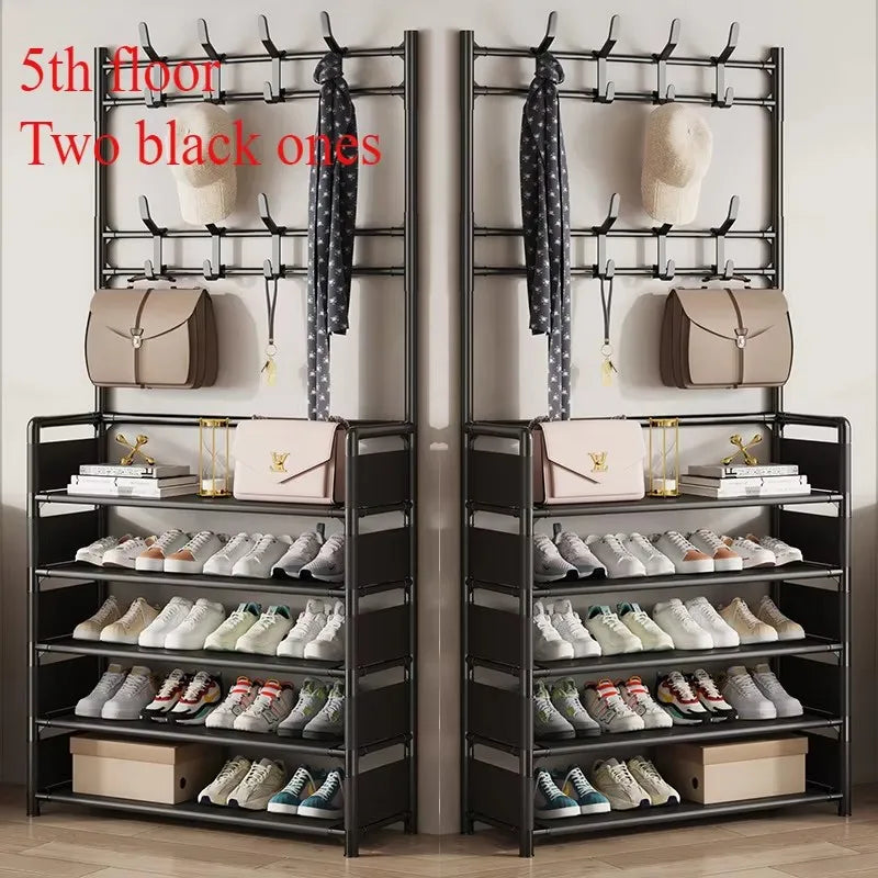 Clothes Hanger Multi-Layer Shoe Rack Doorway DIY Hat And Shoes Shelf Simple Floor-Standing Living Room Organizer Storage Racks - Fields Of Fitness