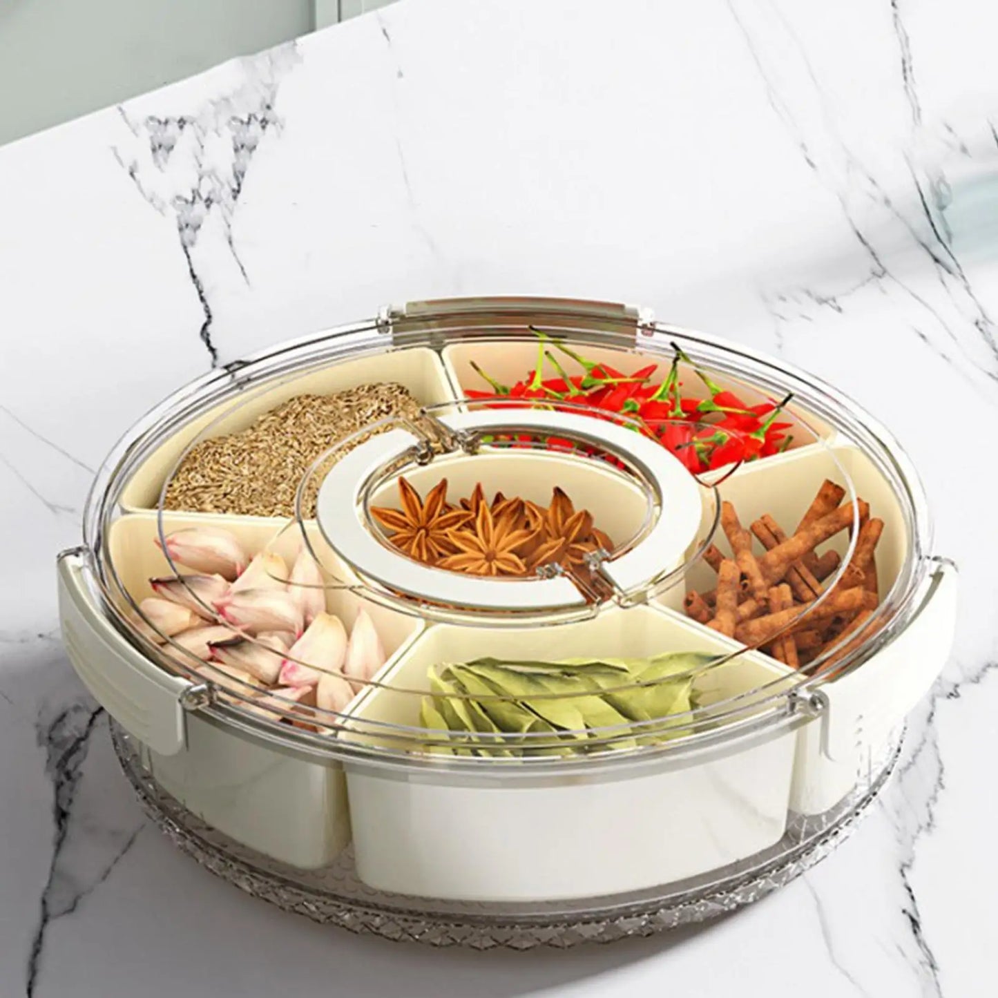 Round Dried Fruit Plate 6 Compartments Divider Snacks Dish Candy Nuts Serving Tray for Biscuits Nuts Spice Appetizer Organizer - Fields Of Fitness