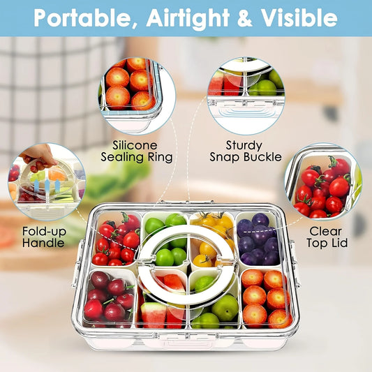 1 pack 8 Compartments Divided Serving Tray with Lid and HandleSnackle Box Charcuterie Container for Portable Snack Platters - Fields Of Fitness