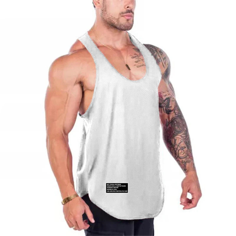 Quick Dry Summer Fitness Tank Top Men Bodybuilding Gym Clothing Fitness Sleeveless Shirt Slim Fit Vests Mesh Singlet Muscle Tops - Fields Of Fitness
