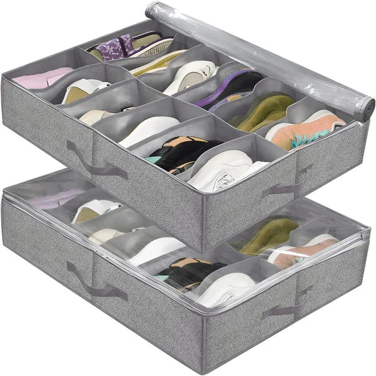 Foldable Under Bed Shoe Storage Organizer Dustproof Non Woven Storage Box with Clear Window Space Saving Shoes Organizer - Fields Of Fitness