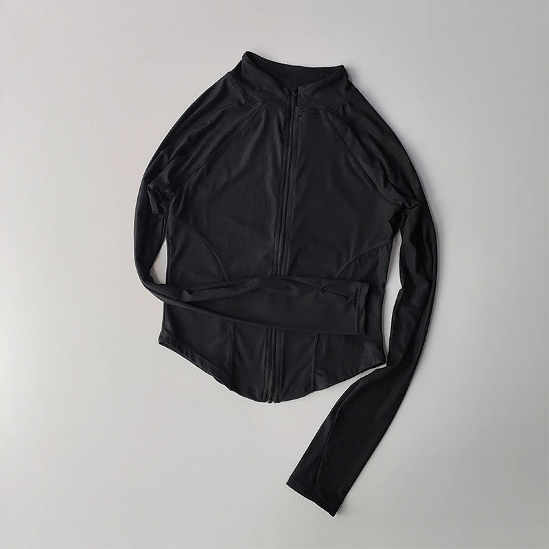 Slim Fit Sports Coat Shirts Jacket Quick Dry Elastic Yoga Fitness Women's Outdoor Tops Running Zipper Quick Dry Fall Clothing - Fields Of Fitness