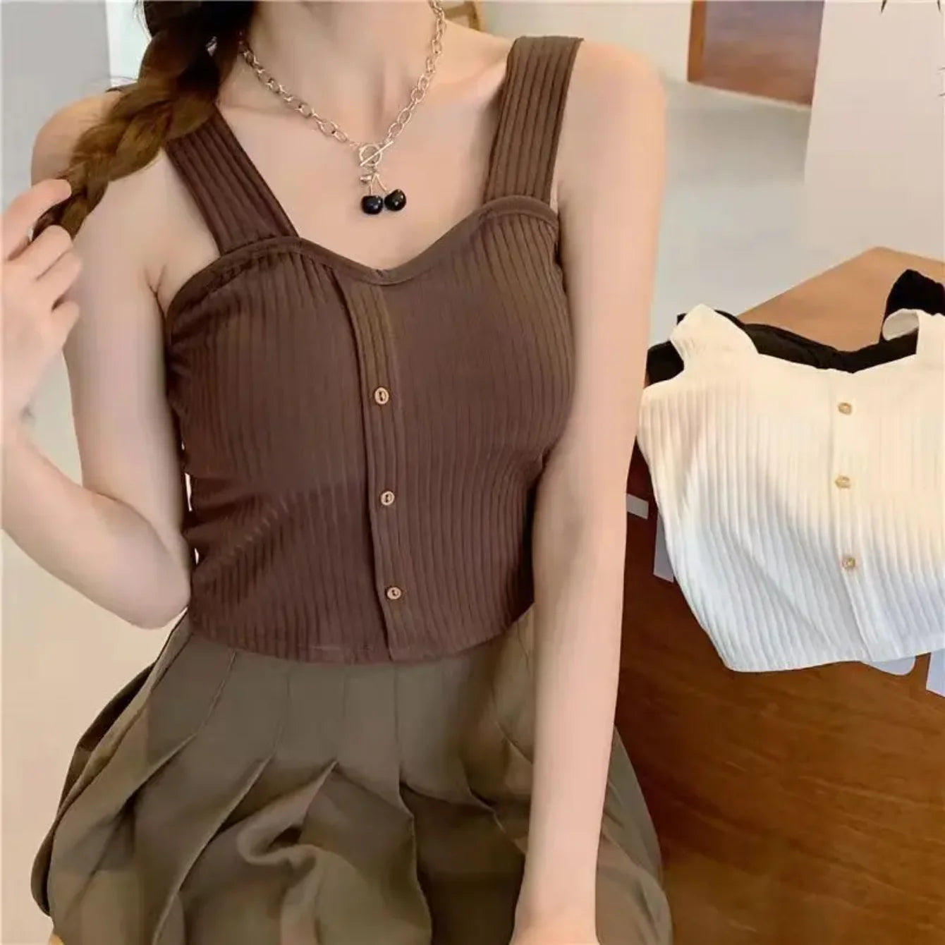 Women's Y2K Cropped Tops with Bra Pads Summer Corset Korean Suspenders Vest Sexy Camisole Slim New - Fields Of Fitness