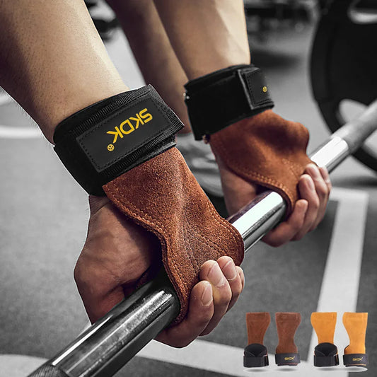 Gym Grips For Men Women Cowhide Palm Guards Weightlifting Fitness Workout Gloves Grips with Wrist Wraps Training Equipment - Fields Of Fitness