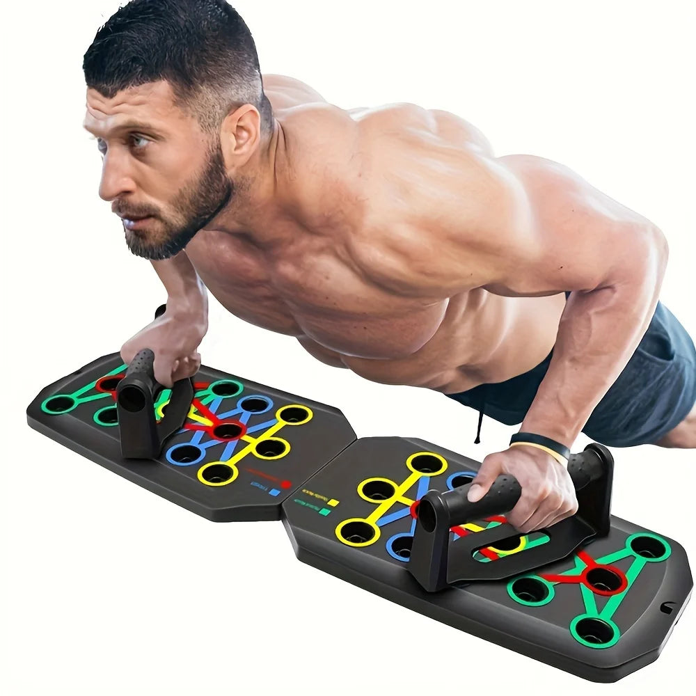 Portable Folding Push-up Board, Multi-functional Anti-slip Mat with Handle, Home Fitness Exercise for Chest, Abdomen and Arms - Fields Of Fitness