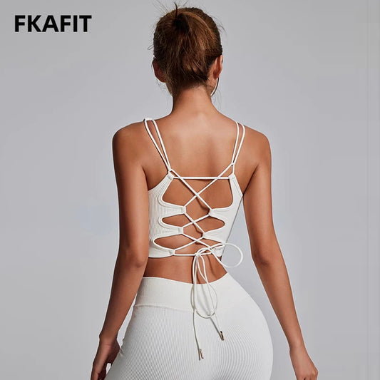 Yoga Sports Bras for Women Open Back Design Padded Crop Top Fitness Push Up Workout Running Gym Tops - Fields Of Fitness
