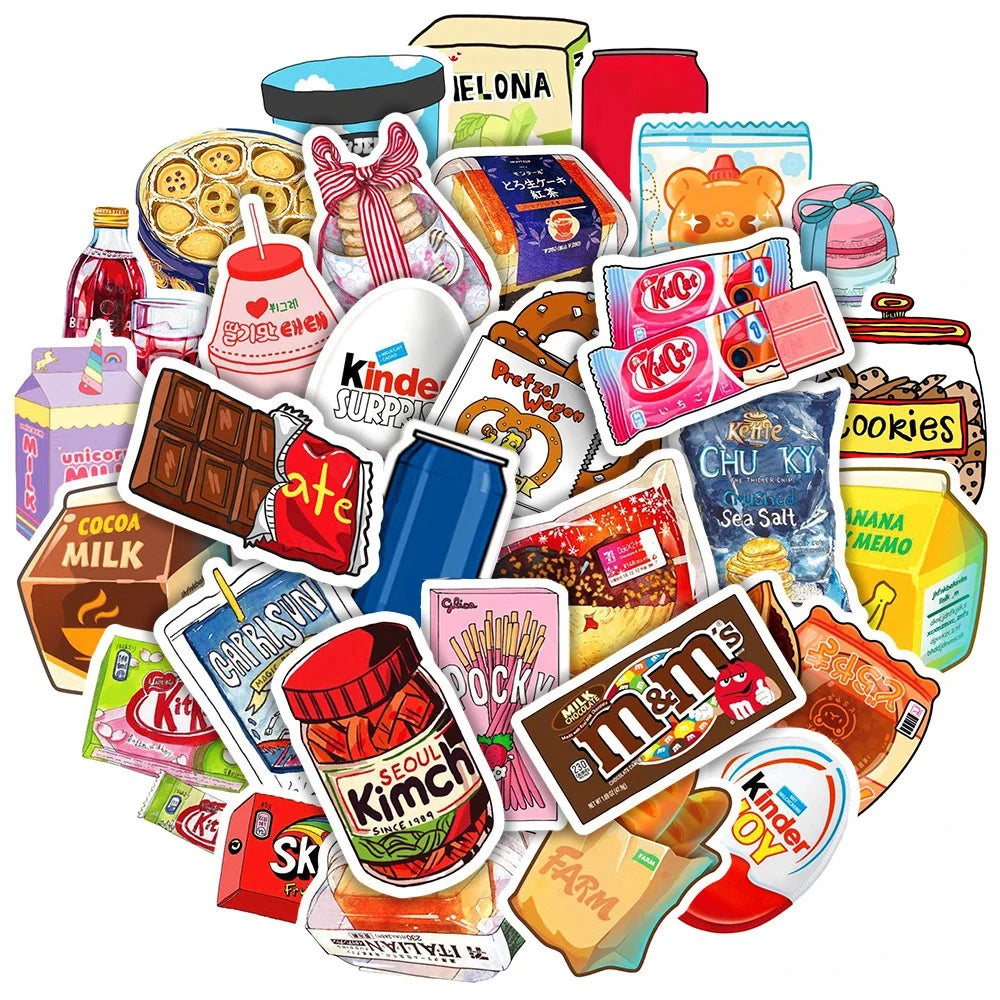 10/30/50pcs Ins Style Snacks Food Stickers Cute Cartoon Decals for Diary Water Bottle Phone Case Kawaii Children Sticker - Fields Of Fitness