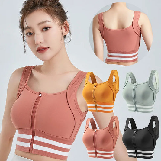 Sports Bras Zip Front For Women With Full Coverage Removable Padded Workout Bra Shockproof Yoga Underwear Running Fitness Vest - Fields Of Fitness