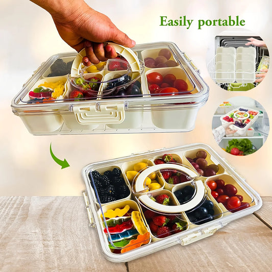 1 pack 8 Compartments Divided Serving Tray with Lid and HandleSnackle Box Charcuterie Container for Portable Snack Platters - Fields Of Fitness