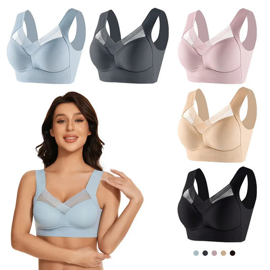 Sports Bras Women Breathable Bra Wireless Sexy U Back Inner Push Up Seamless Stitching Mesh Top Bra Without Bones Frame Bras - Fields Of Fitness