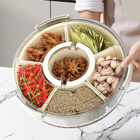 Round Dried Fruit Plate 6 Compartments Divider Snacks Dish Candy Nuts Serving Tray for Biscuits Nuts Spice Appetizer Organizer - Fields Of Fitness