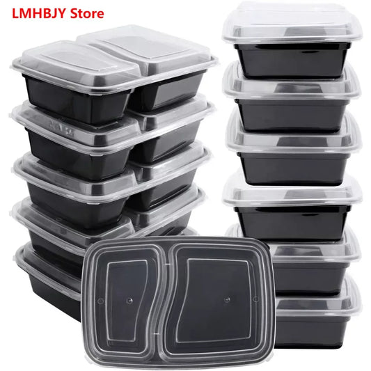 2 Compartment BPA Reusable Meal Prep Containers Rectangular Lunch Containers Microwavable Safe - Stackable Food Storage Trays - Fields Of Fitness