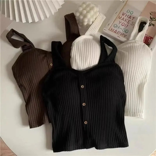 Women's Y2K Cropped Tops with Bra Pads Summer Corset Korean Suspenders Vest Sexy Camisole Slim New - Fields Of Fitness