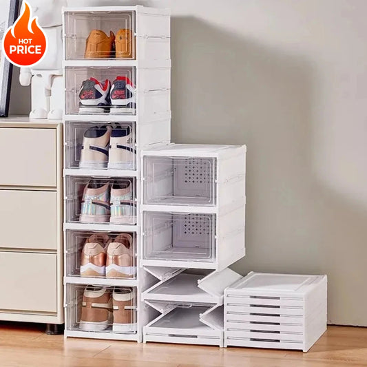 Foldable Shoe Box Transparent Dustproof Footwear Organizers With Cover Hall Stackable Shoes Cabinet Closet Sneakers Storage Rack - Fields Of Fitness