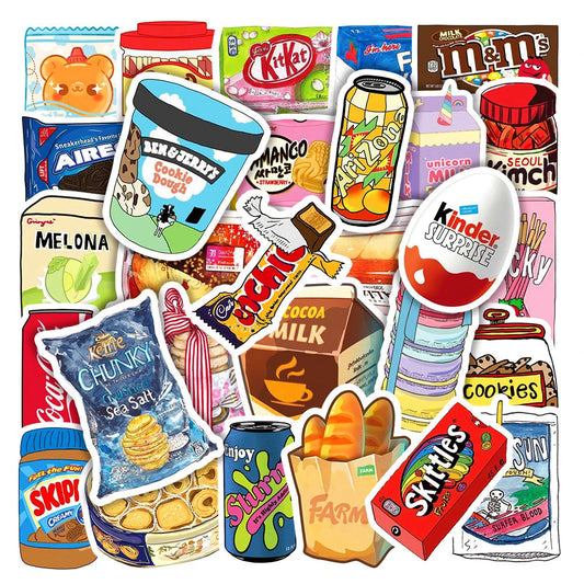 10/30/50pcs Ins Style Snacks Food Stickers Cute Cartoon Decals for Diary Water Bottle Phone Case Kawaii Children Sticker - Fields Of Fitness