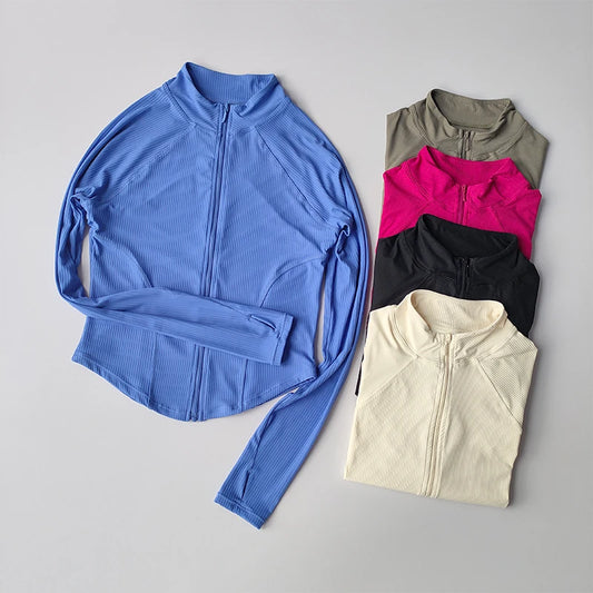 Slim Fit Sports Coat Shirts Jacket Quick Dry Elastic Yoga Fitness Women's Outdoor Tops Running Zipper Quick Dry Fall Clothing - Fields Of Fitness