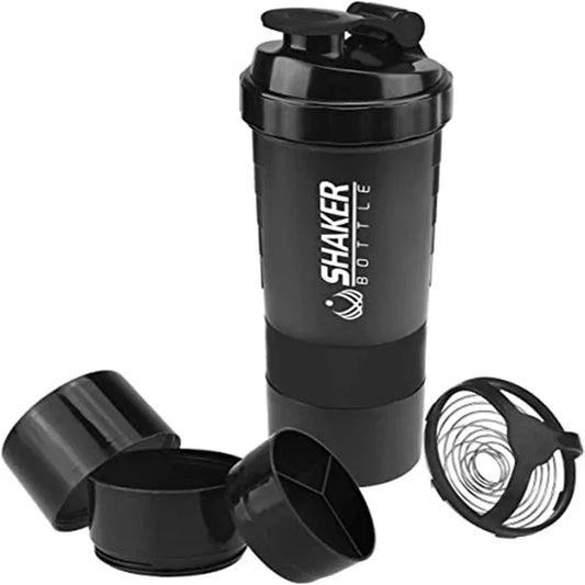 1pc Portable Protein Shaker Cup with Powder Storage Container 500ml Mixer Cup Gym Sport Water Bottles with Wire Whisk Ball - Fields Of Fitness