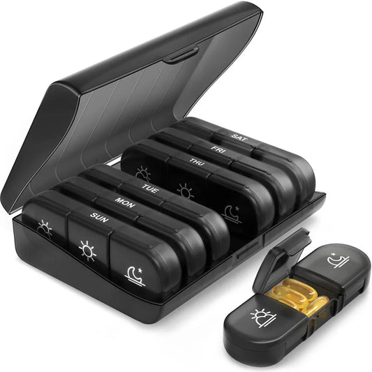 Pill Box 7 Days Organizer 21/14 Grids 3 Times One Day Portable Travel with Large Compartments for Vitamins Medicine Fish Oils - Fields Of Fitness