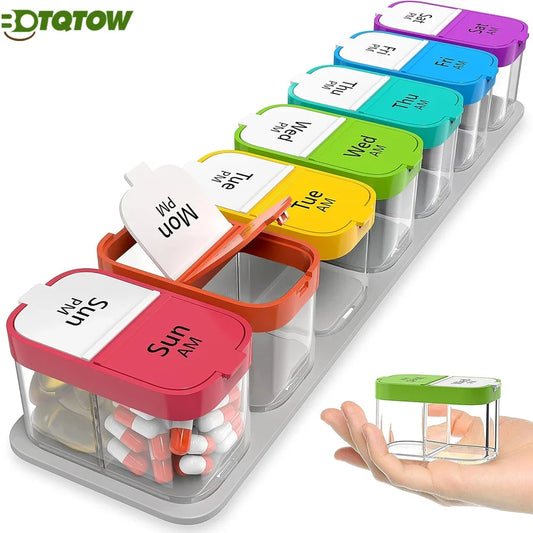 1PCS Large 7 Day Pill Organizer - 2 Times a Box Case XL Am Pm Container Holder Daily Medicine Weekly Medication Pils Organizers - Fields Of Fitness
