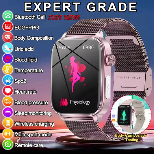 2025 New ECG+PPG Monitoring Smart Watch Women Blood pressure Blood Lipid Uric Acid Women Menstrual Health Tracker Smartwatches - Fields Of Fitness
