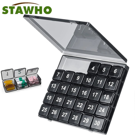 Pill Organizer Once a Day,30 Day Pill Organizer Box,Large Compartments Portable Case for Travel,Month Medicine Organizer - Fields Of Fitness