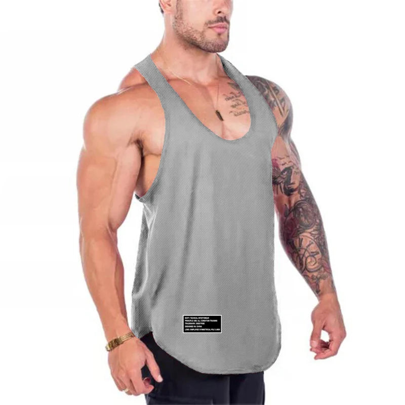 Quick Dry Summer Fitness Tank Top Men Bodybuilding Gym Clothing Fitness Sleeveless Shirt Slim Fit Vests Mesh Singlet Muscle Tops - Fields Of Fitness