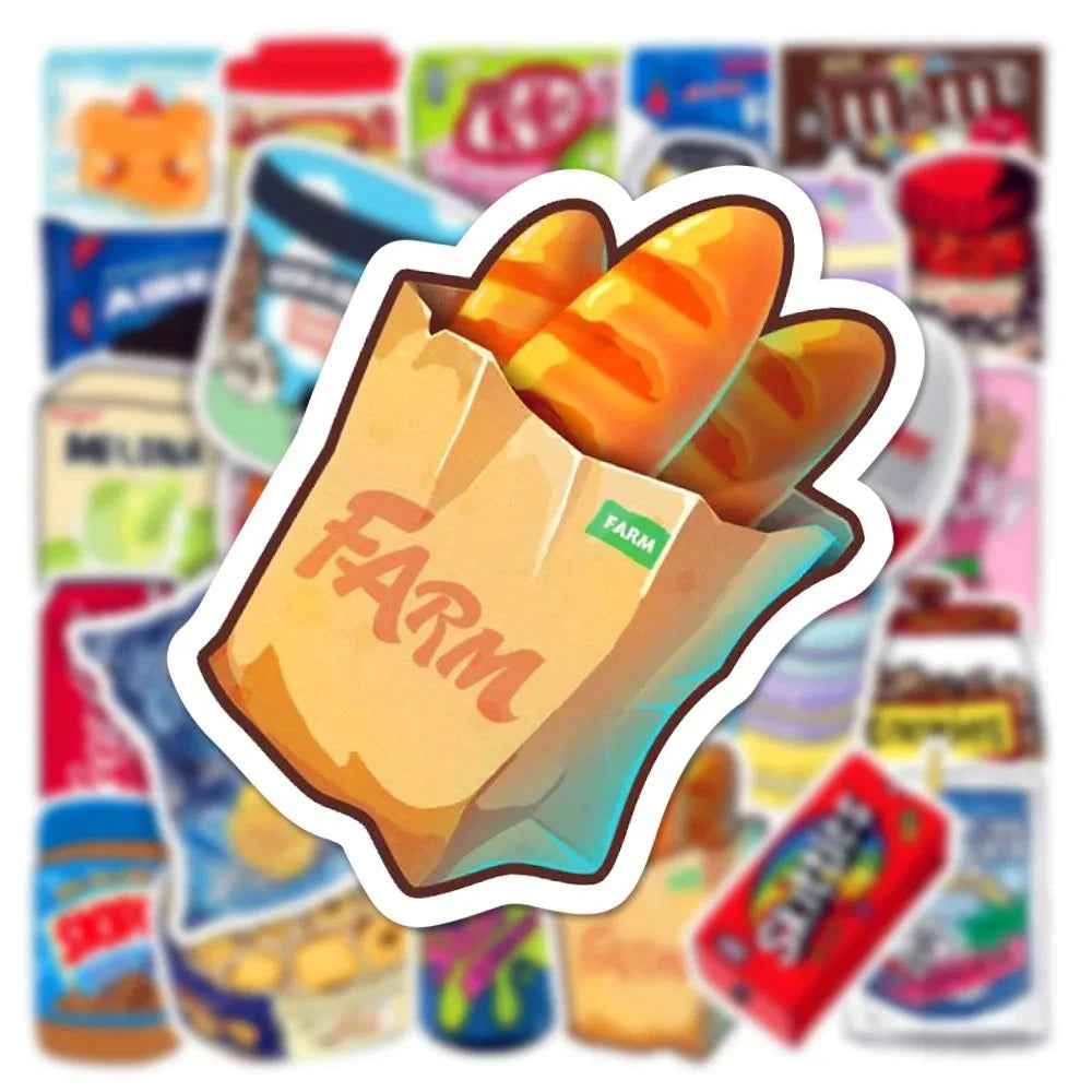 10/30/50pcs Ins Style Snacks Food Stickers Cute Cartoon Decals for Diary Water Bottle Phone Case Kawaii Children Sticker - Fields Of Fitness