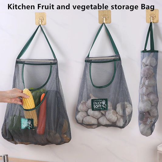 Reusable Storage Bags Kitchen Hanging Mesh Bag Home Fruit And Vegetable Storage Net Bag For Ginger Garlic Potatoes Onions - Fields Of Fitness