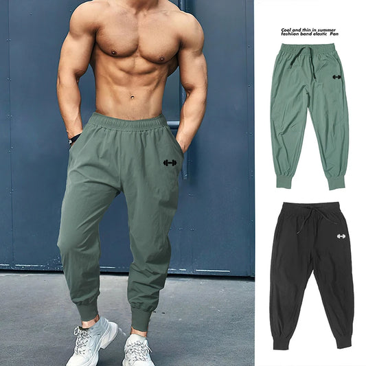Gym Bodybuilding Fitness Sport Pants Men Casual Training Trousers Elastic Waist Ultra-thin Quick Dry High Waist Loose Long Pants - Fields Of Fitness